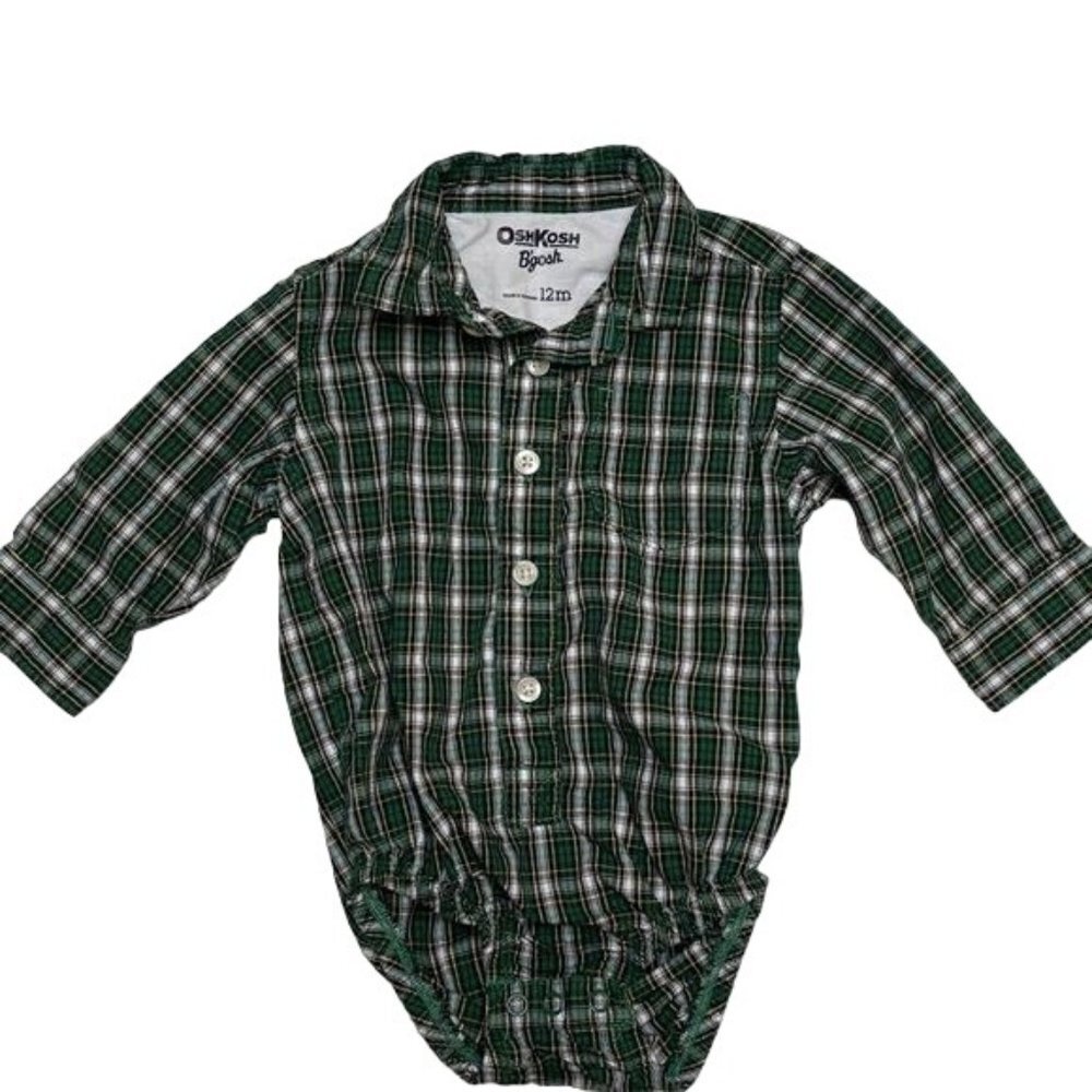 Oshkosh B'gosh Plaid Shirt Boys 12 Months One Piece Bodysuit Long Sleeves Cotton